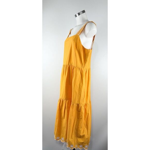 J. Crew Size 14 Saffron Mustard Yellow Embroidered Scalloped Tiered Midi Dress - Picture 3 of 4